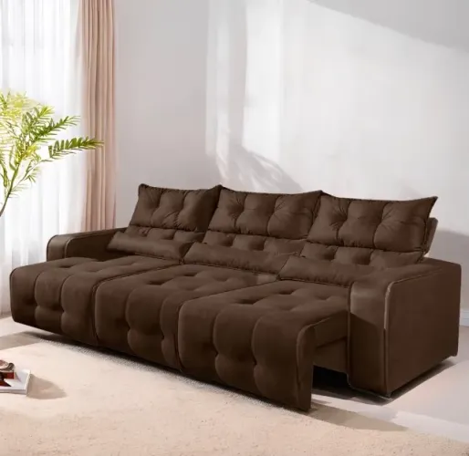 Sofá Retrátil Classic Prime 2,50 m Veludo Marrom