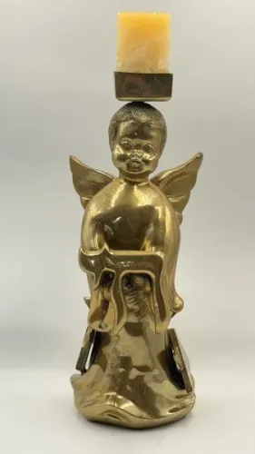 Grande E Pesado Castiçal Bronze Temática Judaica Anjo 4650Gr