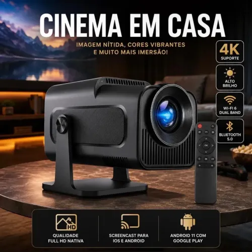 Smart Projetor Portátil HY320 Android 11 Full HD Wi-Fi 6 e Bluetooth - Cinema em Casa