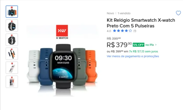 Kit Relógio Smartwatch X-watch Preto Com 5 Pulseiras