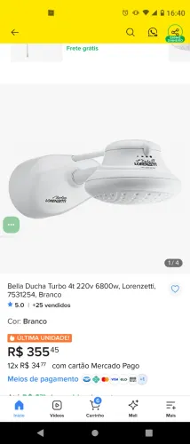 Chuveiro Lorenzetti Bella novo