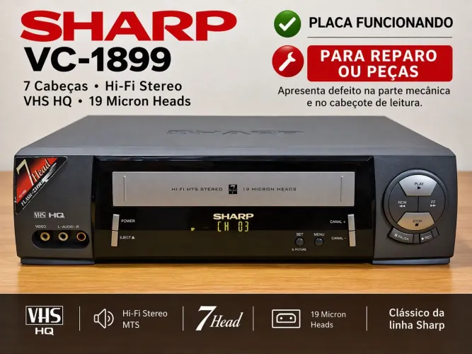 Vídeo Cassete Sharp VC1899 7 cabeças com defeito ler descrição