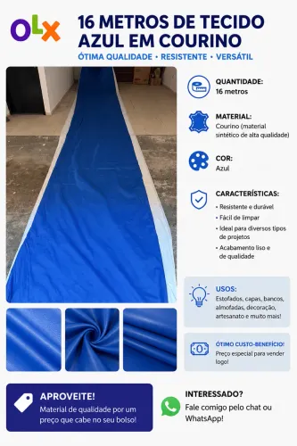 16 Metros de Courino Azul - Material Novo e de Ótima Qualidade
