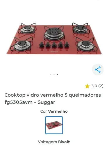 Cooktop Novo 5 bocas vermelho
