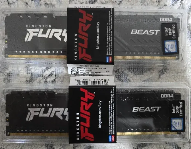 Memória RAM DDR4 16Gb (2x8Gb) 3200Mhz CL16 Kingston Fury Beast - Originais (100% Testadas)