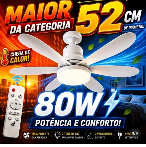 Ventilador de teto super forte 80w com lâmpada e controle remoto fácil instalação