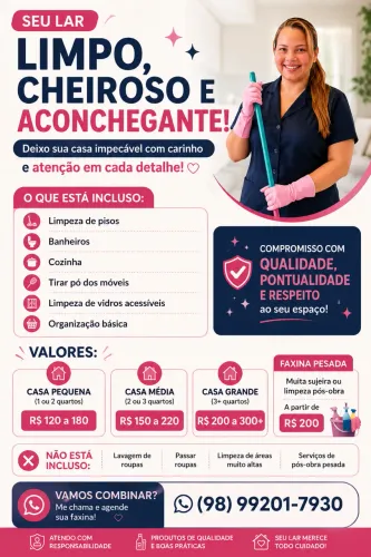 Diarista Disponível | Faxina em Casas e Apartamentos