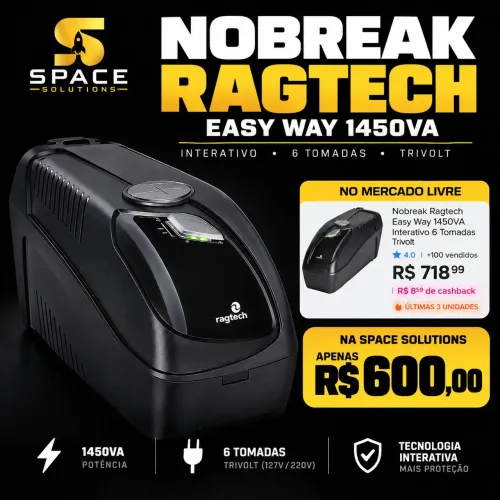 Nobreak Ragtech Easy Way 1450VA Trivolt 6 Tomadas