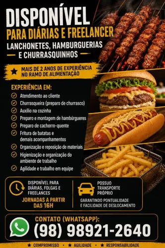 Disponível para diária, freela