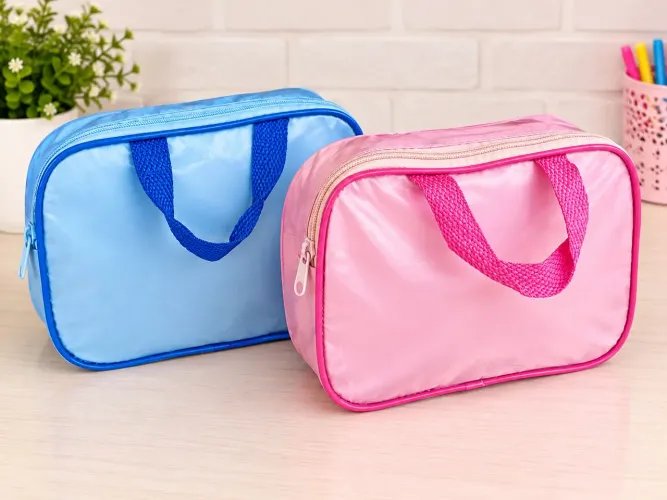 Kit necesser rosa/azul para maquiagem