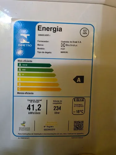 Freezer Vertical Eletrolux FE27 127V 234 Litros