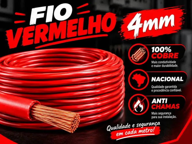 Fio de cobre flexível 4mm 100% cobre anti chamas nacional