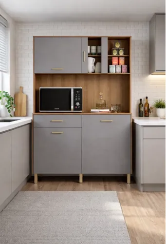 ARMÁRIO DE COZINHA CINZA/MEL - MONTAGEM GRATUITA!