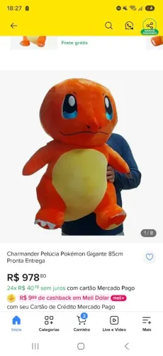 Pelúcia Charmander Pokemon 100cm NOVA 