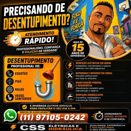 Serviço de desentupimento elétrica hidráulica reforma em geral