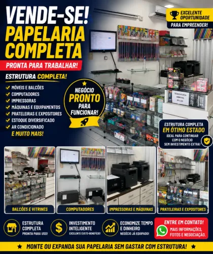 OPORTUNIDADE! Vendo Estrutura Completa de Papelaria Pronta para Trabalhar!