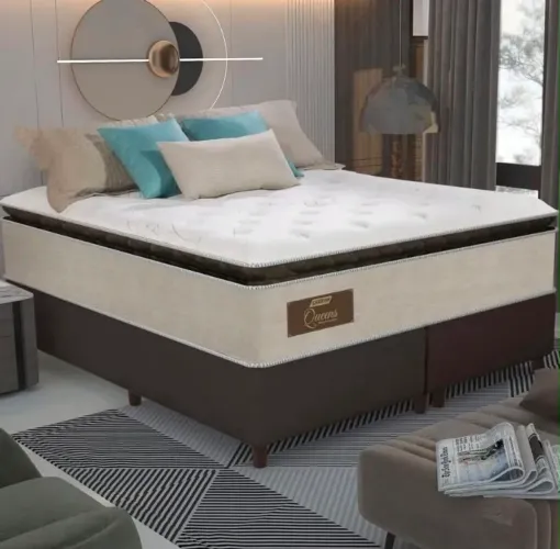 Cama Box Super King Queens Gazin (Base Bipartida + Colchão Molas Ensacadas) - Entrega Imed