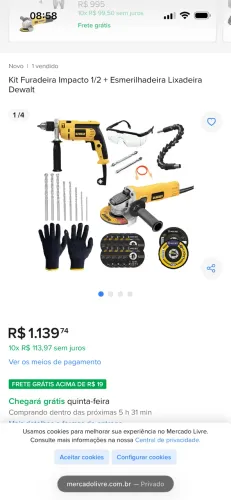 Vendo Kit Furadeira e esmerilhadeira , Dwalt 900w