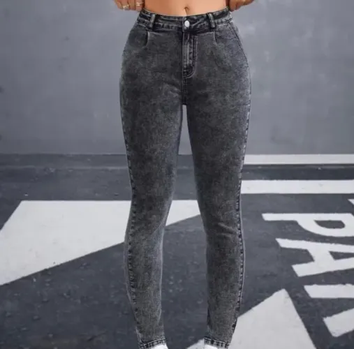 Calça Jeans Feminina Preta Grafite Cintura Alta Empina Bumbum