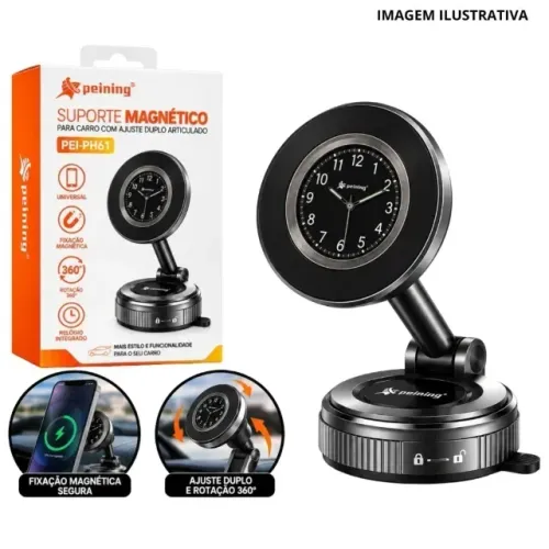 Suporte Veicular Magnético com Relógio Peining PEI-PH61 (Novo)