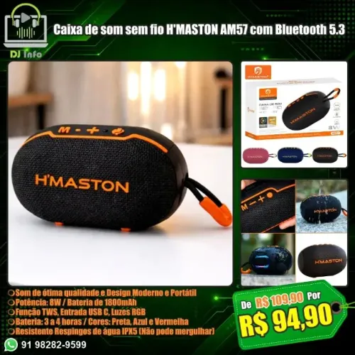 Caixa de som sem fio H'MASTON AM57 com Bluetooth 5.3
