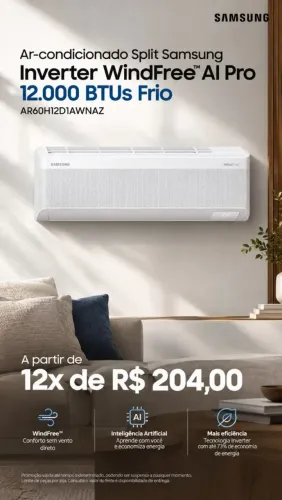 AR CONDICIONADO SPLIT SAMSUNG INVERTER WINDFREE 12.000 BTUS FRIO