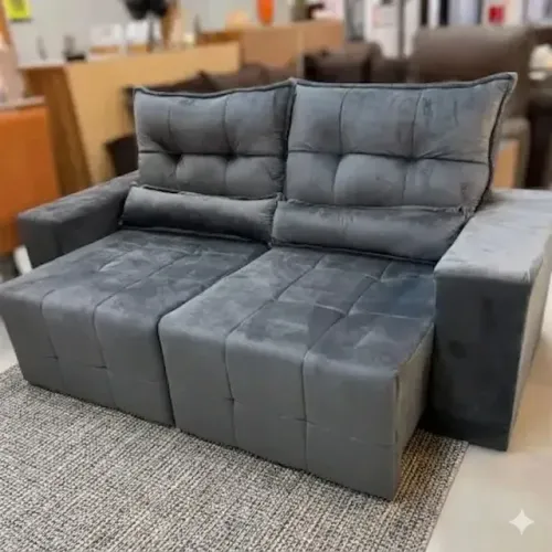 Sofa retratil e reclinavel Cinza veludo em estoque 