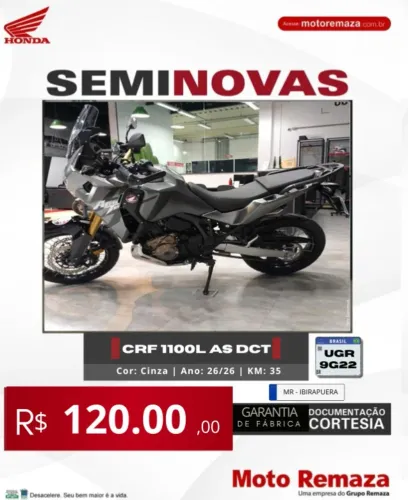 AFRICA TWIN CRF1100L AS DCT ( TRANSF GRÁTIS )