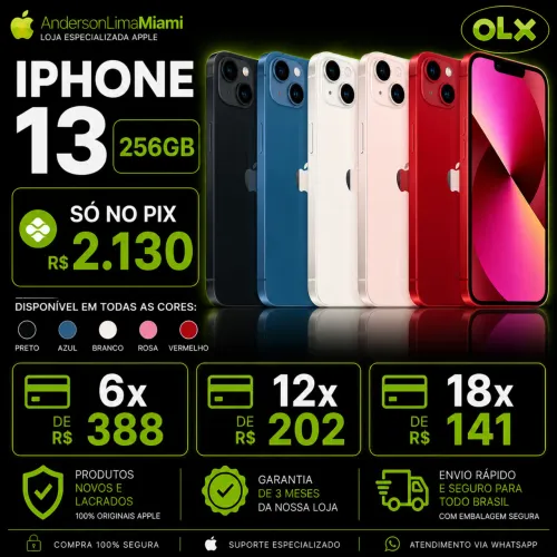 IPHONE 13 256GB PROMOÇÃO SO NO PIX, LOJA NO RIOMAR, FAZEMOS ENTREGA A COMBINAR.