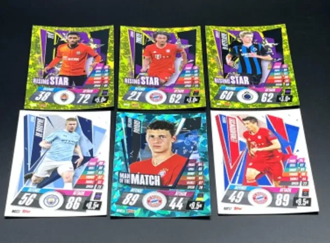 CARDS COLECIONAVEIS MATCH ATTAX PAVARD/ LEWANDOWSKI/ DE BRUYNE/ TETE/ ZIRKZEE/ CHARLES