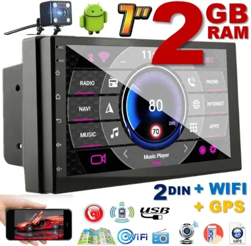 Kit Central Multimídia 7 Polegadas 2gb Android 2 Din Wifi Gps + Câmera de Ré Inclusa!