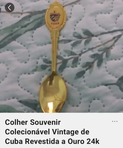 Colher Souvenir Vintage de Cuba Dourada com Brasão