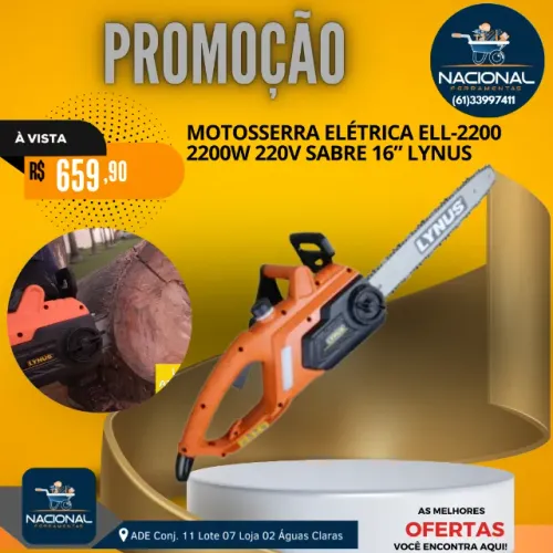 Motosserra Elétrica Eletrosserra 16" 2.200W ELL-2200 220V Lynus