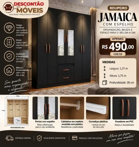 Guarda roupa Jamaica com espelho