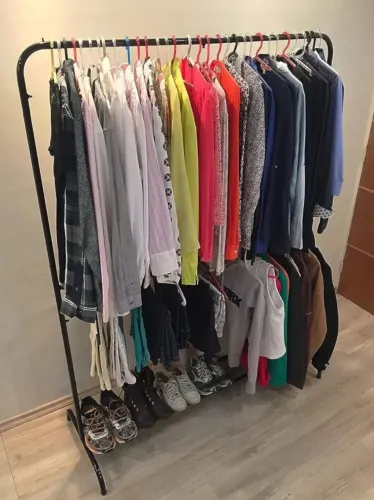 Arara Dupla Para Roupas Com Sapateira - 100% Aço - Suporta 180 Cabides (Preto)