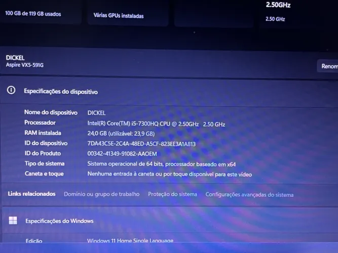 Notebook Gamer Acer Aspire VX - 24GB RAM / I5 / 1050