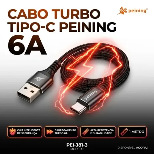 CABO TURBO TIPO-C PARA TIPO-C PEINING 60W / 6A (PEI-J27)