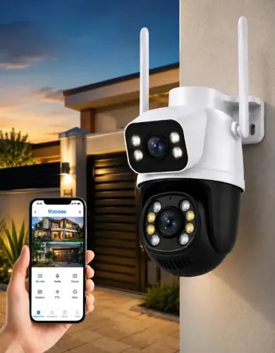 Câmera de Vigilância 360º FHD Wi-Fi Branca Rastreamento de movimento IP66