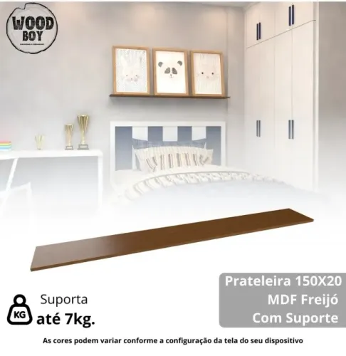 1 Prateleira De Parede 150x20 Mdf Freijó Suporte Invisível