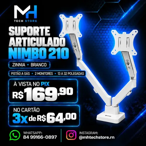 Suporte Articulado Duplo para 2 Monitores Zinnia Nimbo 210 Branco