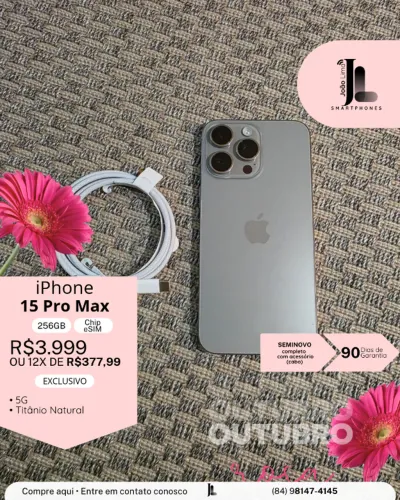 IPHONE 15 PRO MAX, 5G, 256GB, CHIP ESIM, SEM CAIXA, SEMINOVO, EXCLUSIVO!
