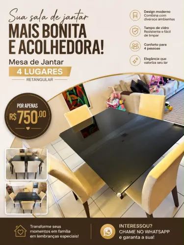 Conjunto de mesa e 4 cadeiras - Sala de Jantar