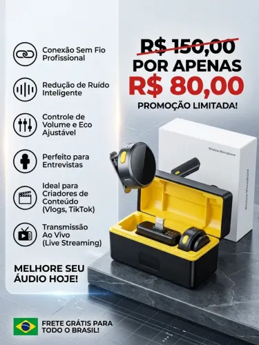 ? MICROFONE DE LAPELA SEM FIO - COM ESTOJO CARREGADOR!