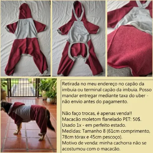 Roupinha macacão moletom pet, perfeito estado