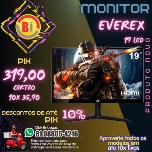 Monitor Pc Gamer 19'' Led Hd  Hdmi/vga 60 Hz Cor Preto