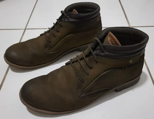 Bota Masc 43/44 Cano Curto Verde Musgo Couro Artificial