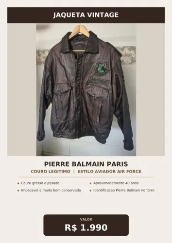 Jaqueta em couro legítimo. Pierre Balmain Paris