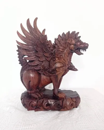 Escultura Carranca Leão Singa Balinesa/Indiana/Budista Proteção 24x17cm