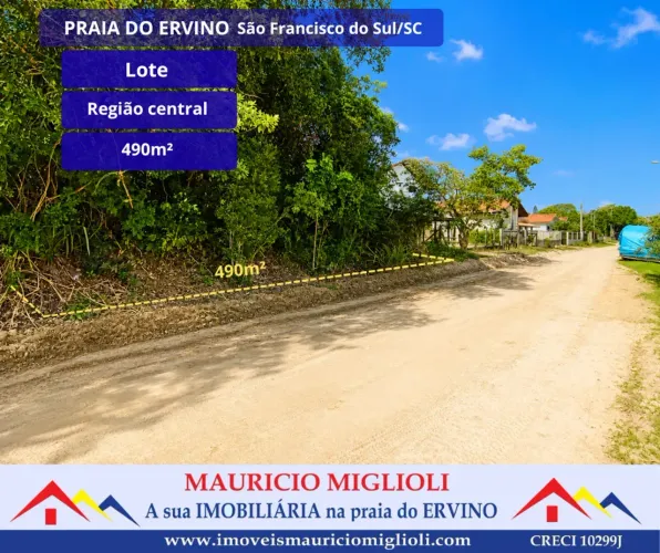 Terreno/Lote em região central na Praia do Ervino