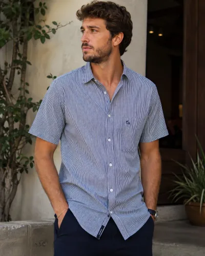 Camisa masculina nova em algodão clássico 